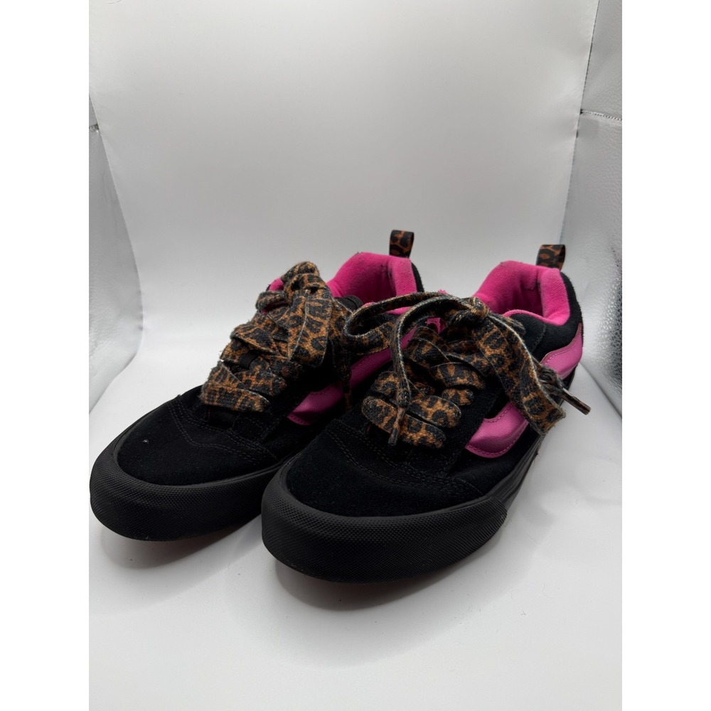 Vans Knu Skool Unisex M9/W10.5 Skate Shoes Black Pink Leopard Suede Sneakers